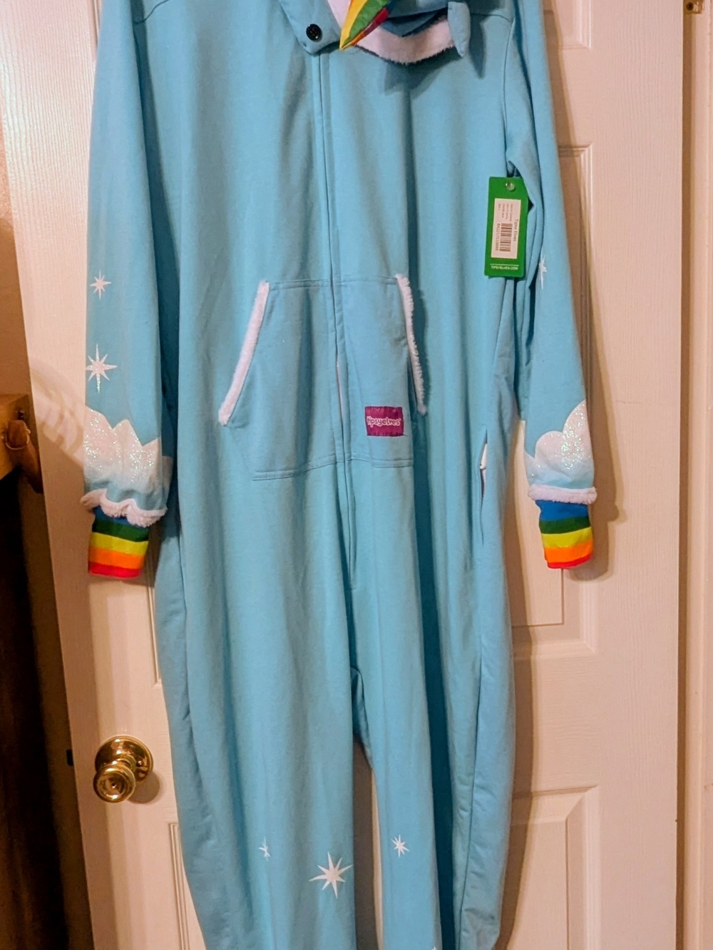 Tipsy Elves Light Blue Unicorn Onesie with Star Accents
